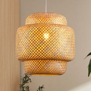 Bamboo Pendant Light Boho Basket Chandelier Woven Pendant Light, Karjearl